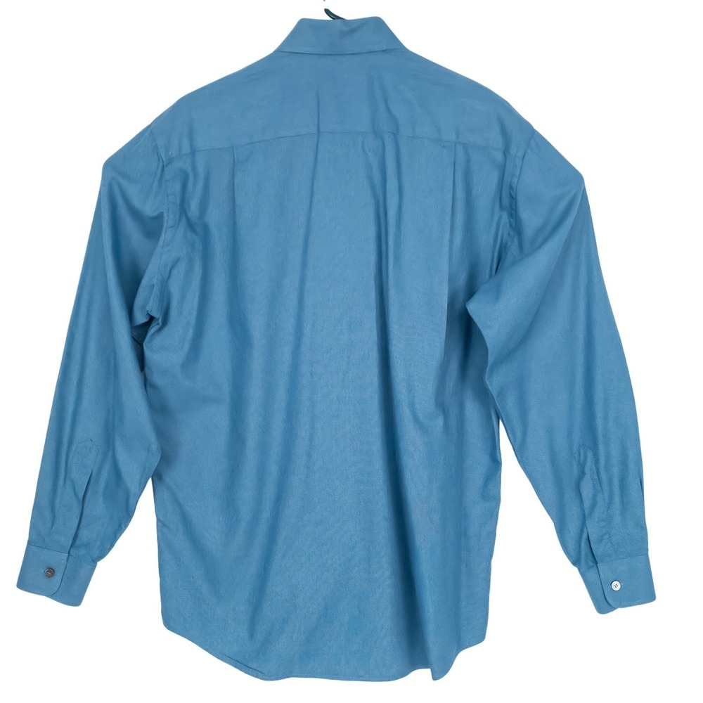 Ermenegildo Zegna Button Down Mens Shirt XL Blue Textured Long Sleeve All Cotton - Picture 4 of 15
